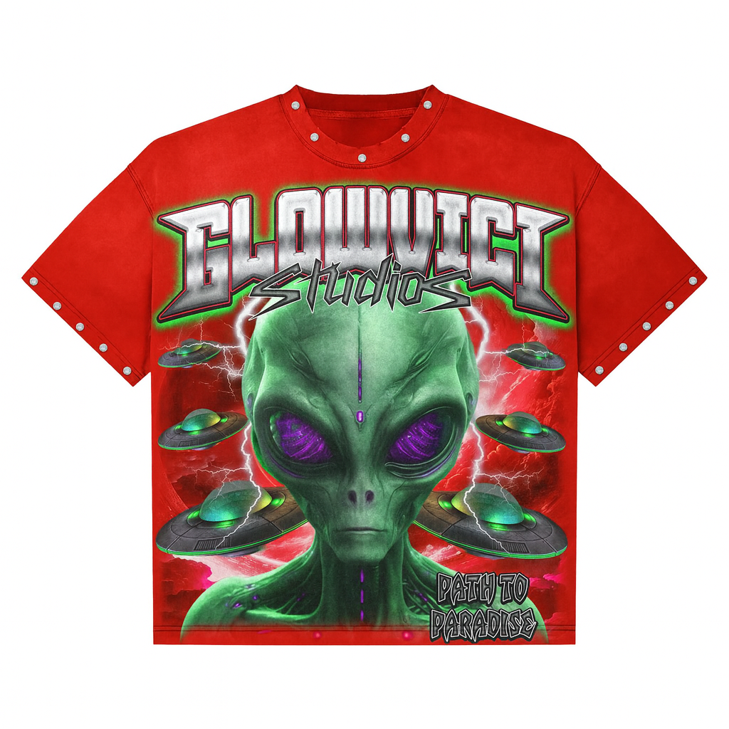 Glowvici Studios Path to Paradise Alien Oversized Tee – Futuristic Streetwear 2025