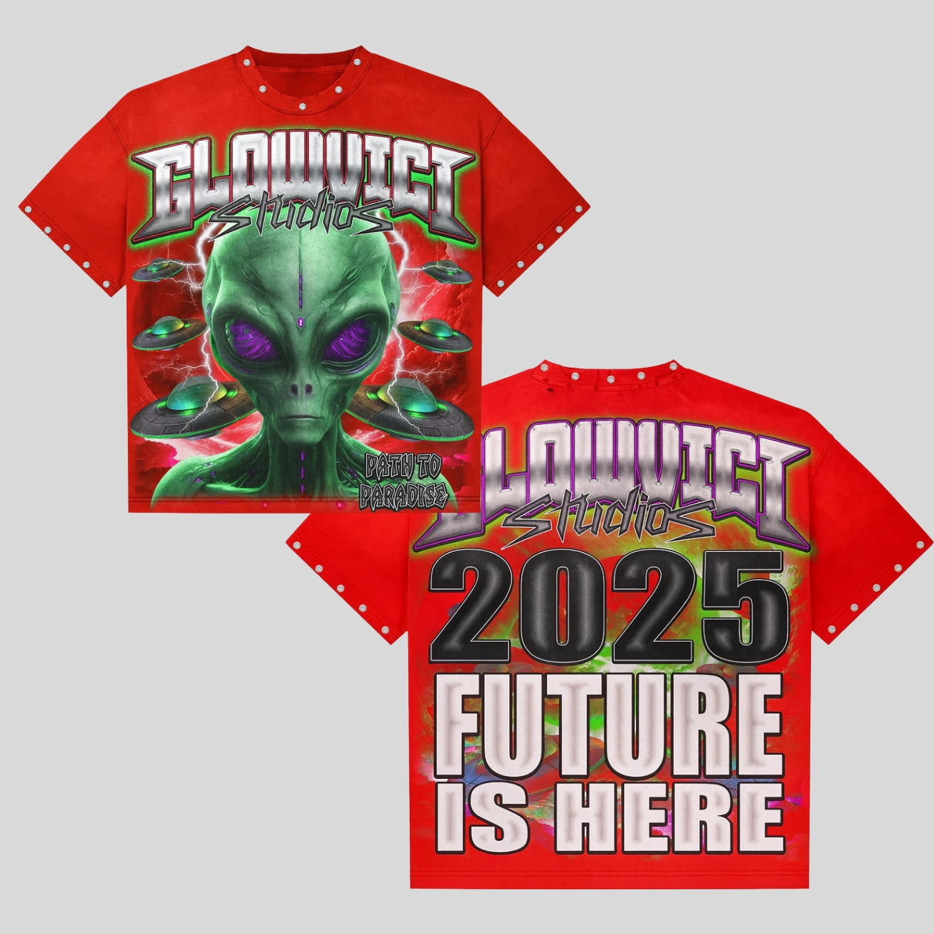 Glowvici Studios Path to Paradise Alien Oversized Tee – Futuristic