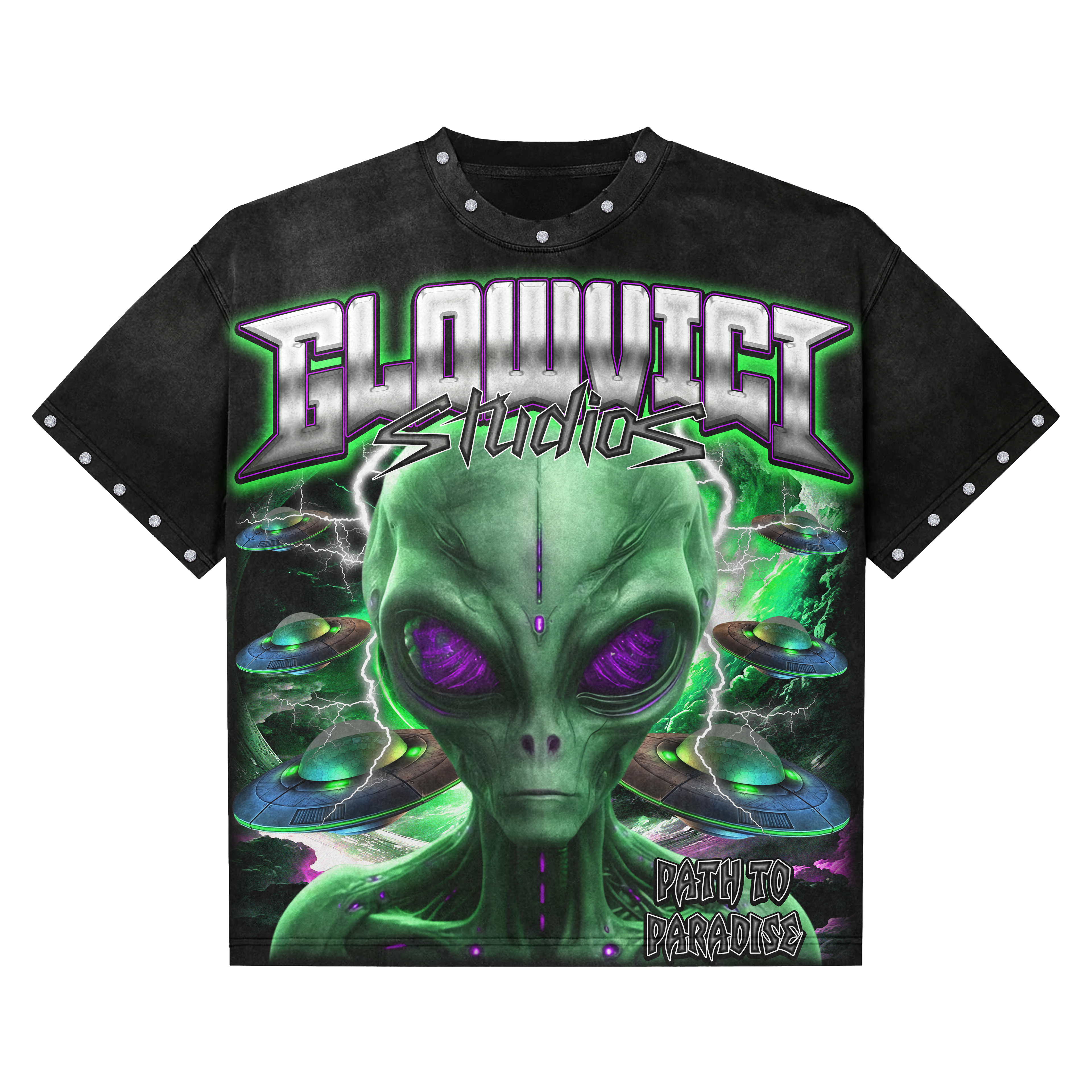 Glowvici Studios Path to Paradise Alien Oversized Tee – Futuristic Streetwear 2025